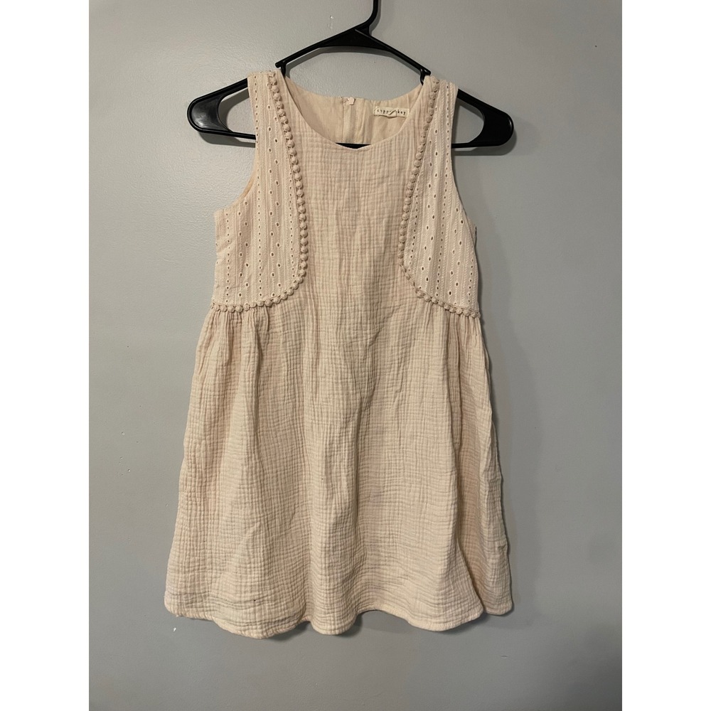 Copper Key Girls Cream Gauze Eyelet Trim Sleeveless Dress Size M